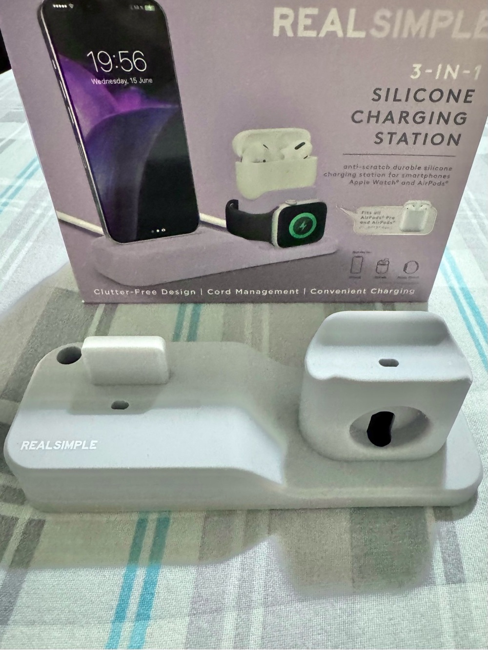 RealSimple Gray Silicone 3-in-1 Charging Station for Phone, Watch & Earbuds